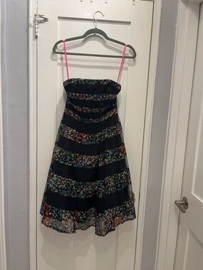 Betsey Johnson Strapless Black/Floral Striped Knee Length Dress